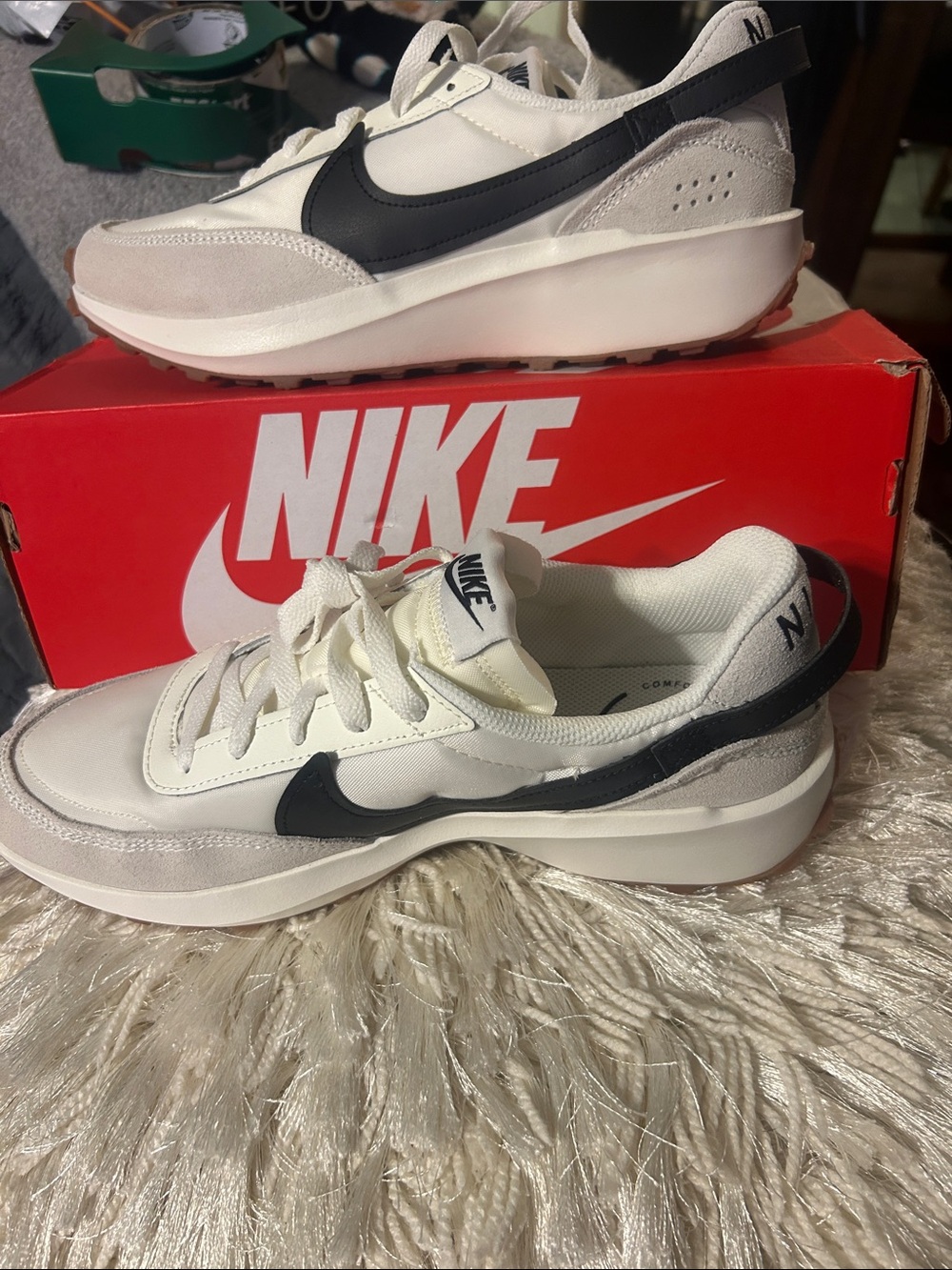 Nike Cream and Black Retro Waffle Runner Sneakers